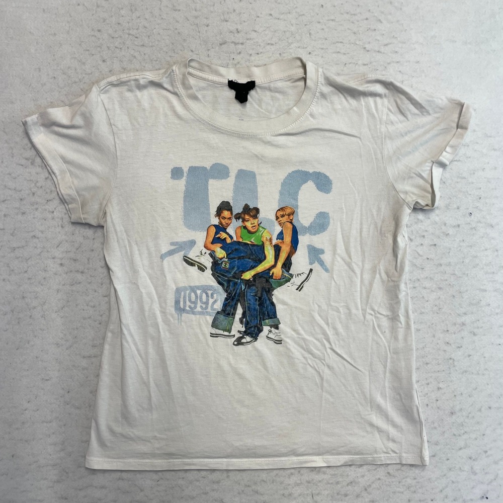 TLC Graphic T-Shirt Womens Large White 1992 Band Tee Short Sleeve